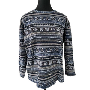 OLSEN Crew Neck Pullover Top 100% Cotton Made Italy Geometric Patterns Nordic